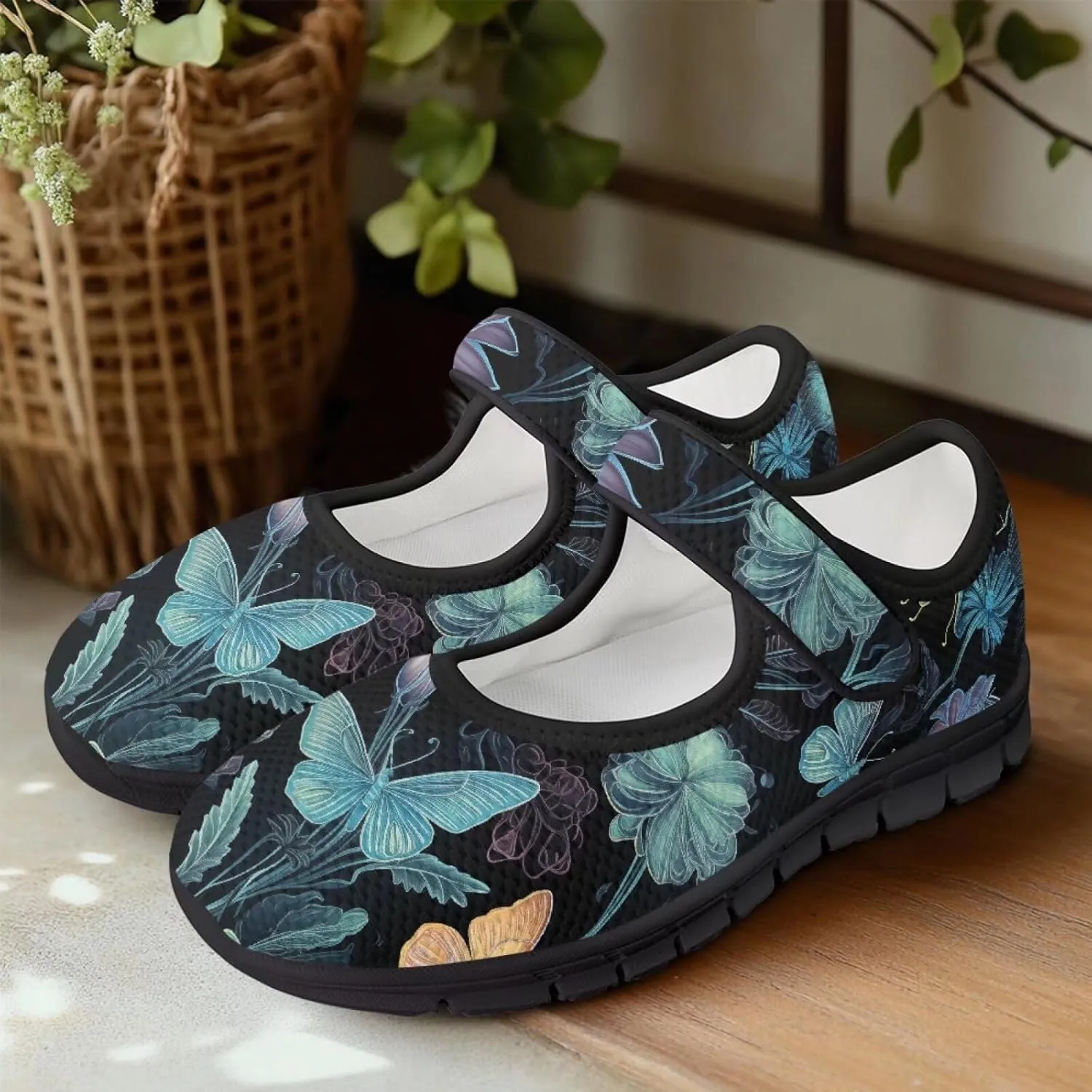 Binienty Women's Ankle Strap Mary Janes Round Toe Mesh Ballet Flats Memory Foam Walking Sneakers