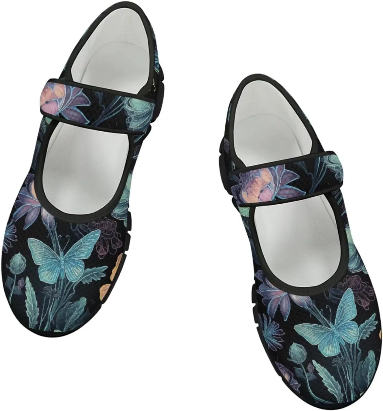 Binienty Women's Ankle Strap Mary Janes Round Toe Mesh Ballet Flats Memory Foam Walking Sneakers