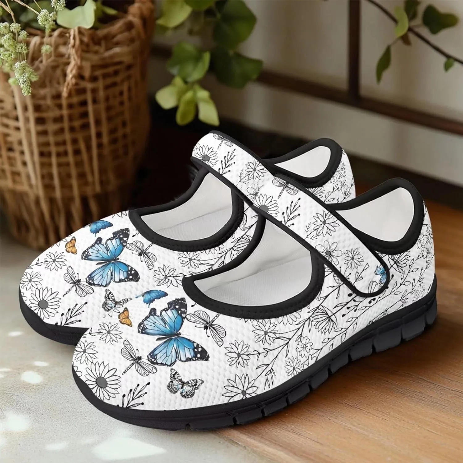 Binienty Women's Ankle Strap Mary Janes Round Toe Mesh Ballet Flats Memory Foam Walking Sneakers