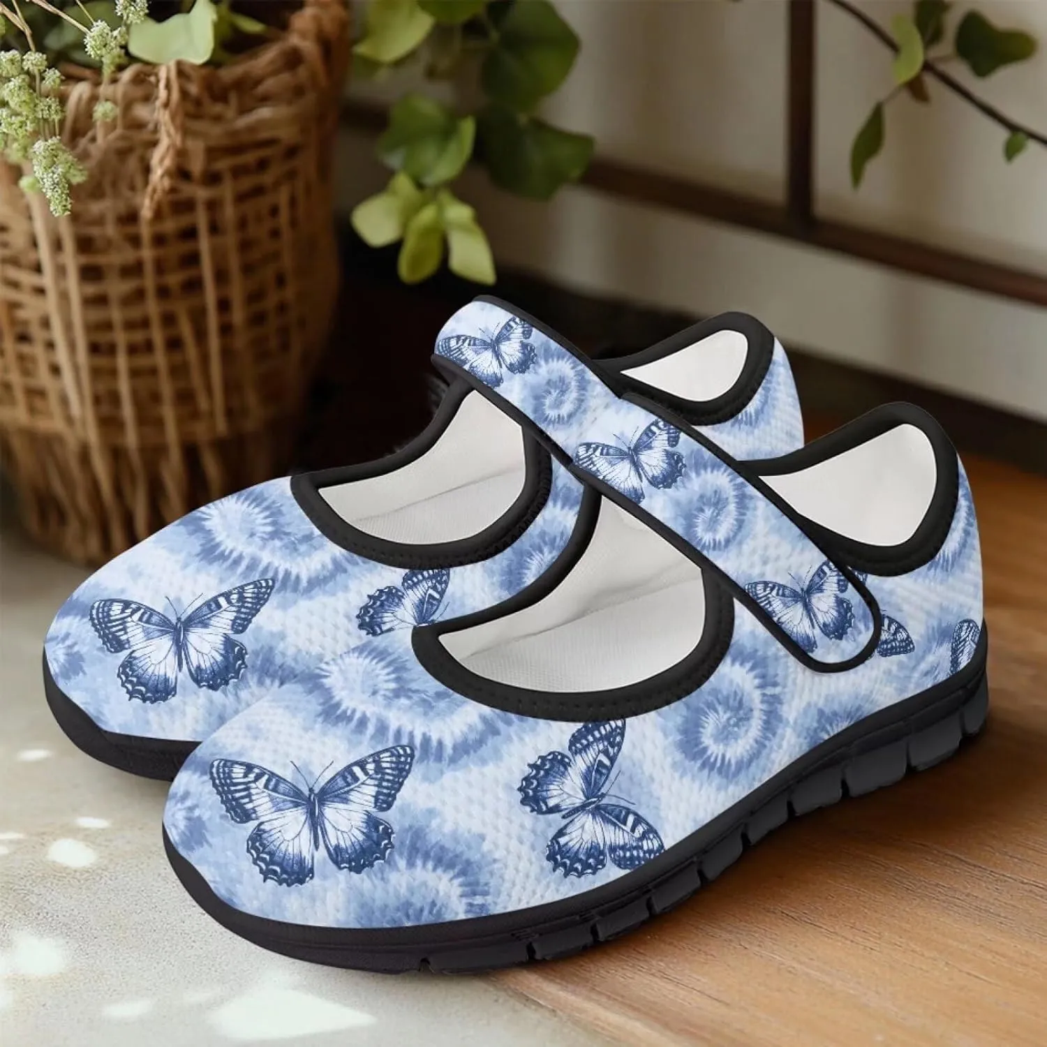 Binienty Women's Ankle Strap Mary Janes Round Toe Mesh Ballet Flats Memory Foam Walking Sneakers