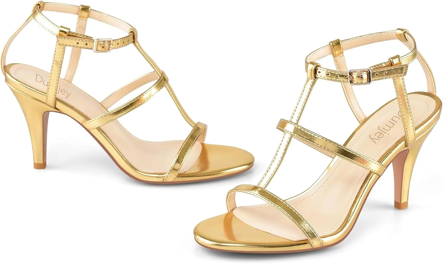 Black Heels, Strappy Heel Sandals, T-strap Heels for Women Open Toe High Heeled Gladiator Dressy Shoes