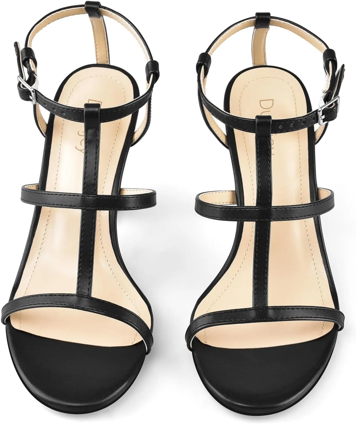 Black Heels, Strappy Heel Sandals, T-strap Heels for Women Open Toe High Heeled Gladiator Dressy Shoes