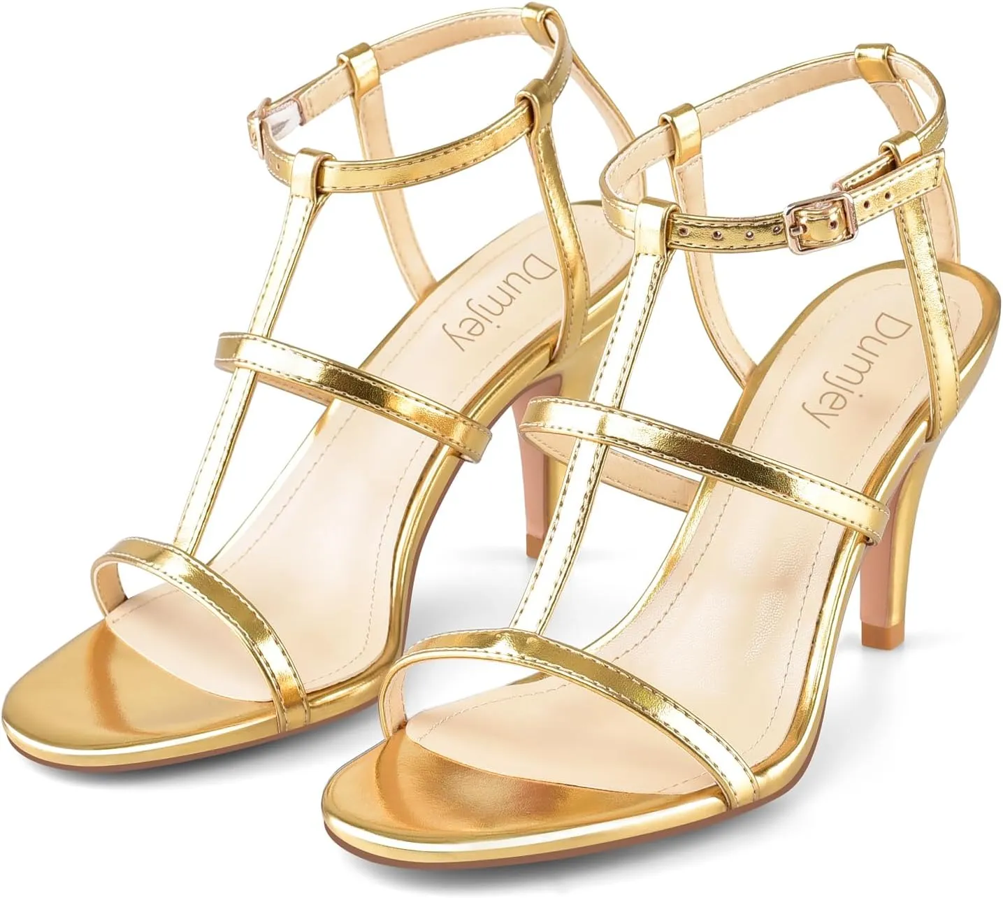 Black Heels, Strappy Heel Sandals, T-strap Heels for Women Open Toe High Heeled Gladiator Dressy Shoes