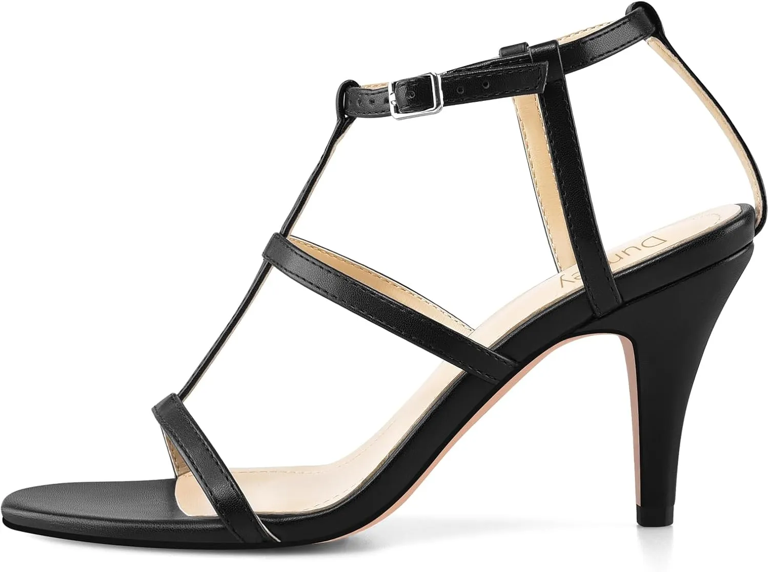 Black Heels, Strappy Heel Sandals, T-strap Heels for Women Open Toe High Heeled Gladiator Dressy Shoes