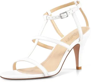 Black Heels, Strappy Heel Sandals, T-strap Heels for Women Open Toe High Heeled Gladiator Dressy Shoes