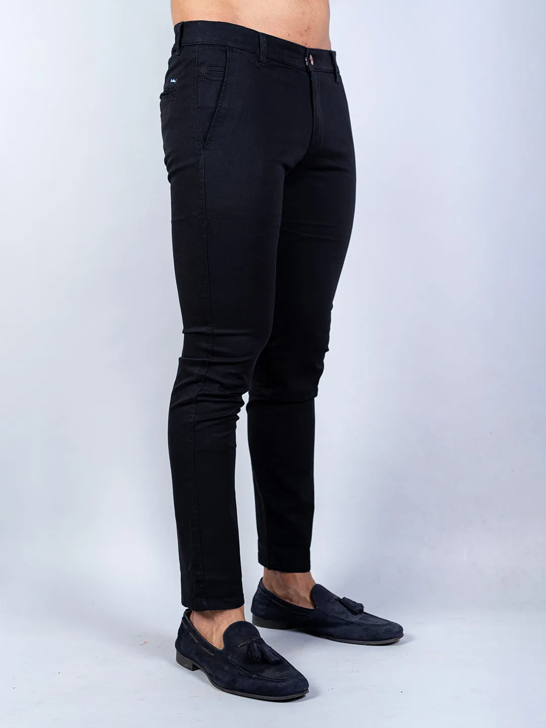 Black Solid Cotton Twill Trouser
