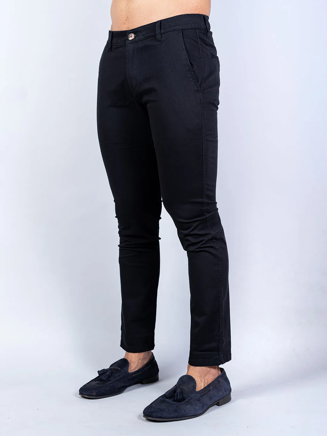 Black Solid Cotton Twill Trouser