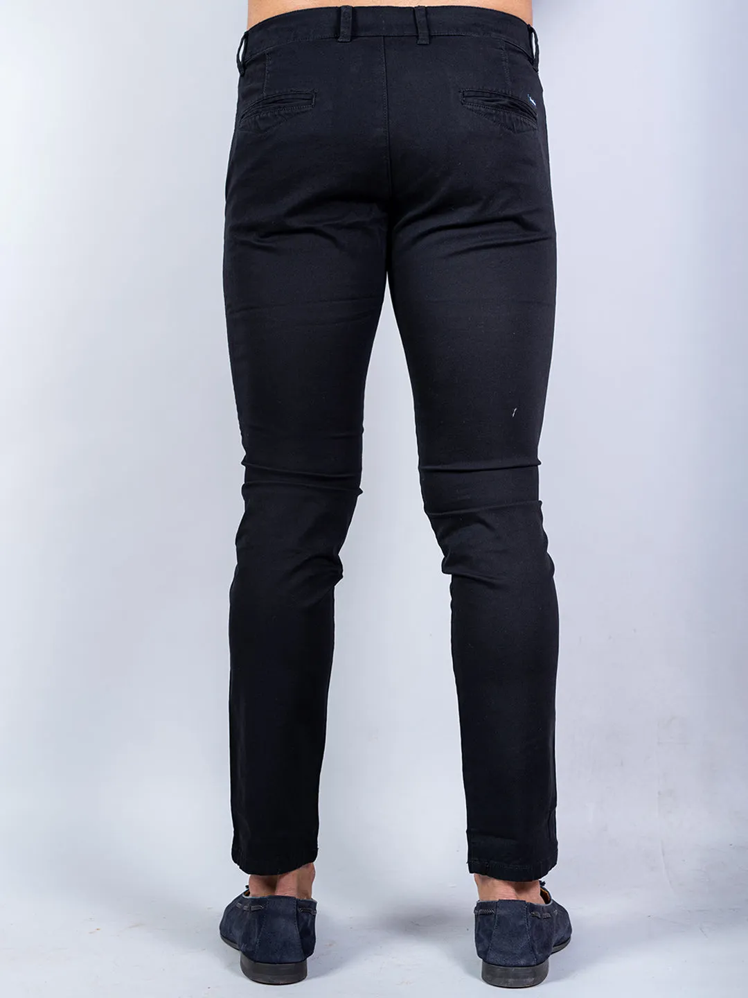 Black Solid Cotton Twill Trouser