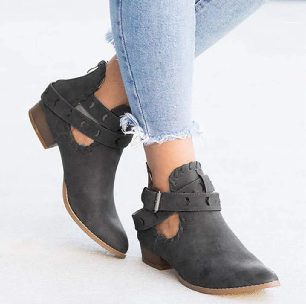 Booties for Women Flat,Womens Ruffled Ankle Boots Low Chunky Block Stacked Heel Boots Slip On Pointed Toe Western Shoes