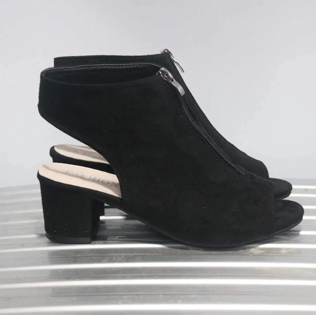BORAMAX Womens Open Toe Heel Sandals,Fashion Cutout Side Strap Zipper Chunky Heel Sandals Slip On Ankle Backless Booties