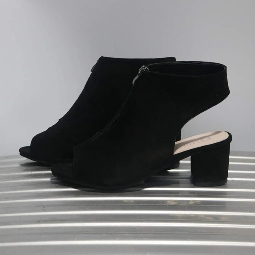 BORAMAX Womens Open Toe Heel Sandals,Fashion Cutout Side Strap Zipper Chunky Heel Sandals Slip On Ankle Backless Booties