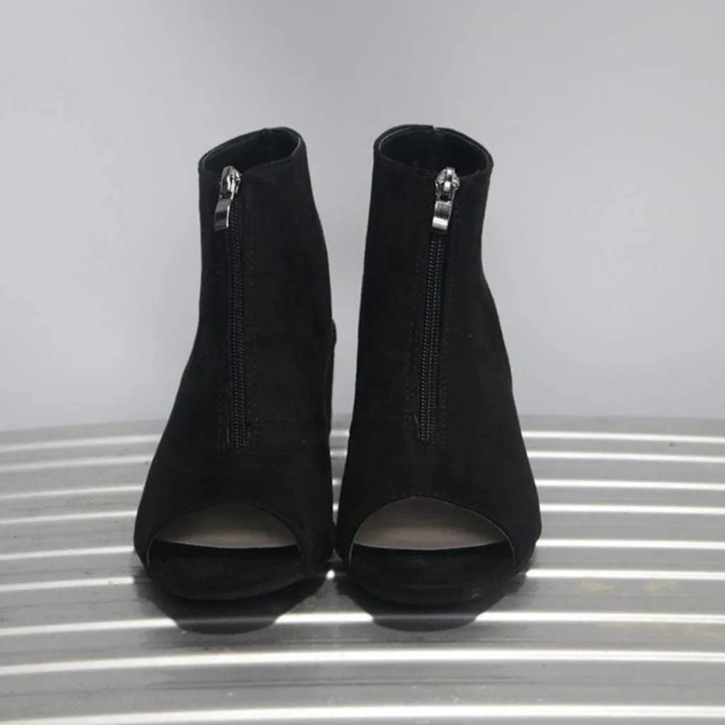 BORAMAX Womens Open Toe Heel Sandals,Fashion Cutout Side Strap Zipper Chunky Heel Sandals Slip On Ankle Backless Booties