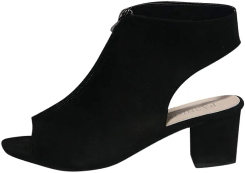 BORAMAX Womens Open Toe Heel Sandals,Fashion Cutout Side Strap Zipper Chunky Heel Sandals Slip On Ankle Backless Booties