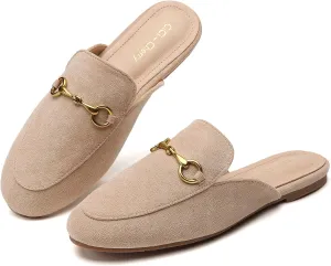 Buckle Mules for Women Work Flats Round Toe Business Backless Loafers Metal Décor Slip on