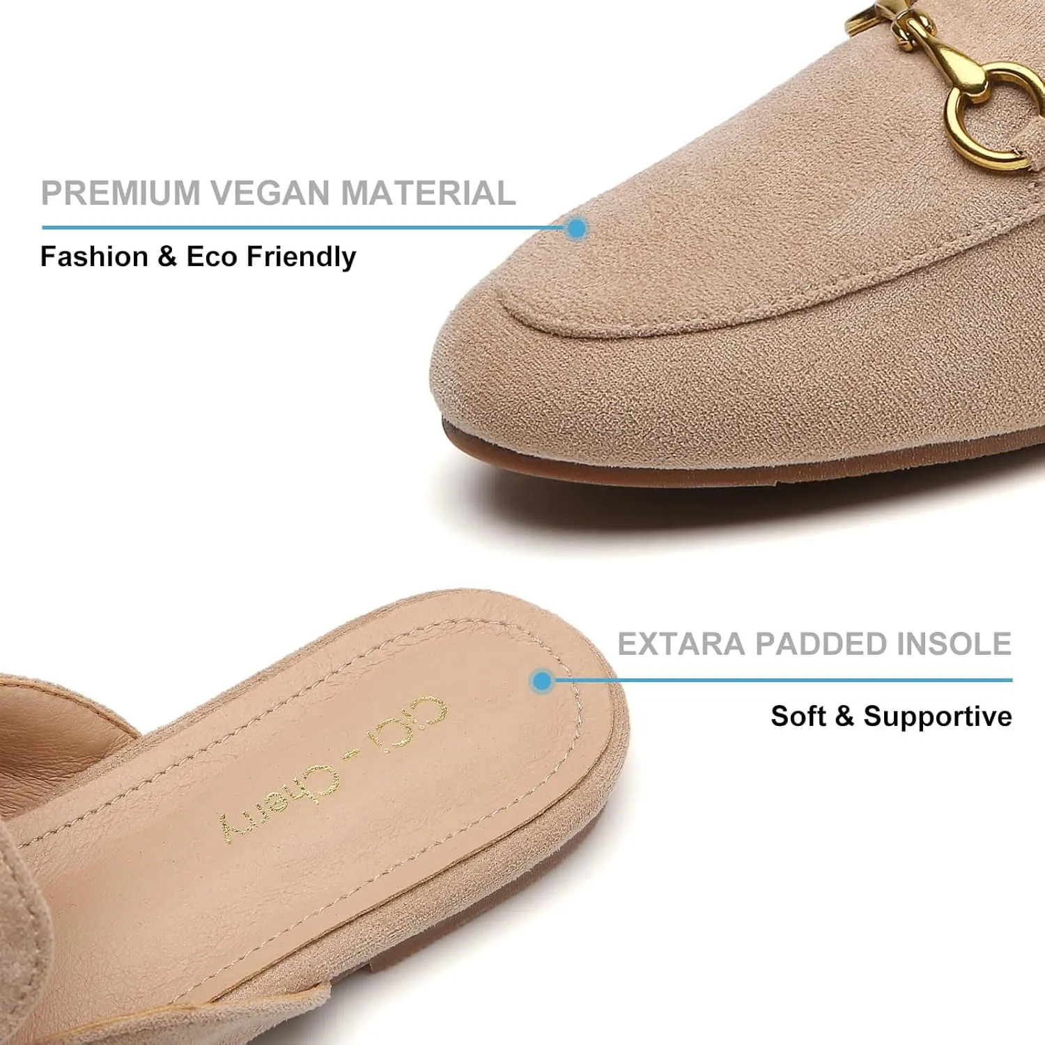 Buckle Mules for Women Work Flats Round Toe Business Backless Loafers Metal Décor Slip on