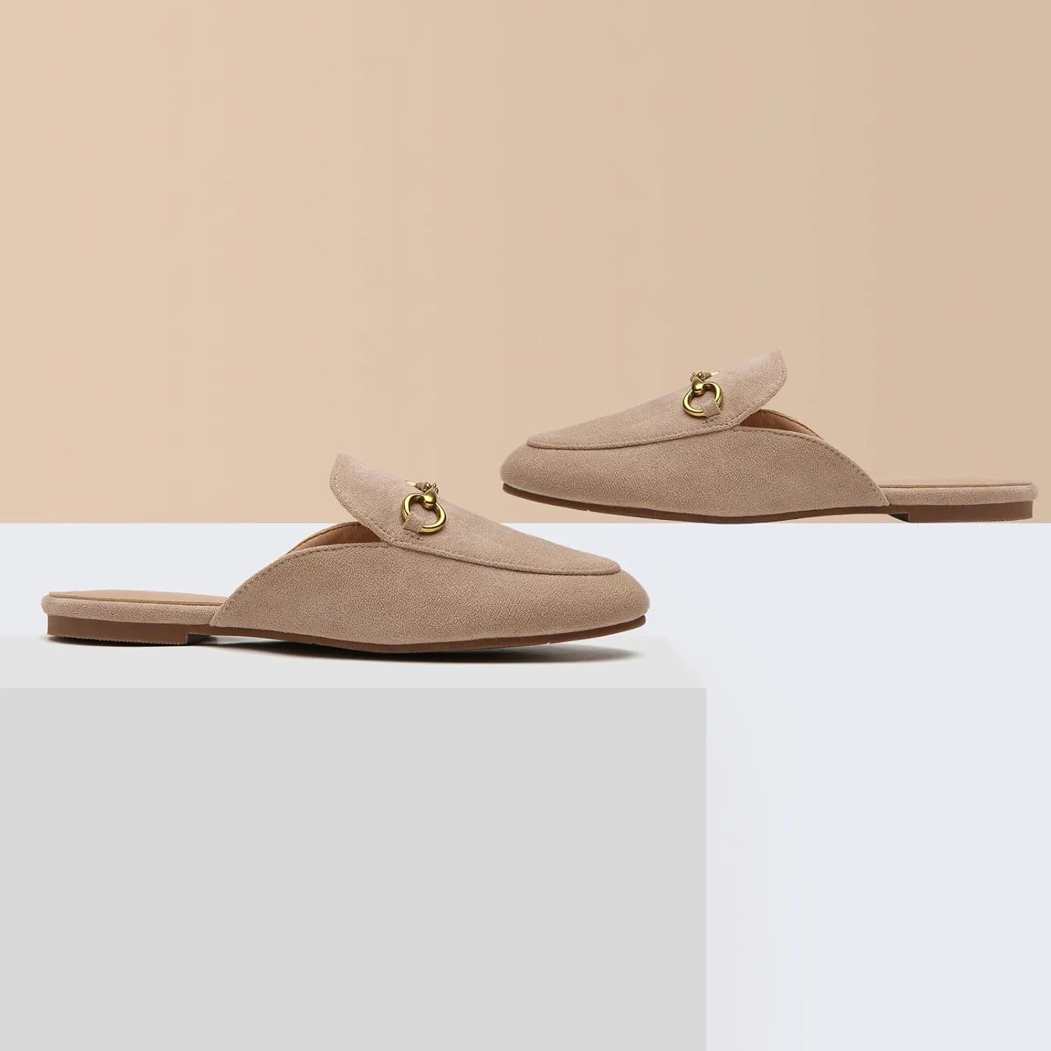 Buckle Mules for Women Work Flats Round Toe Business Backless Loafers Metal Décor Slip on