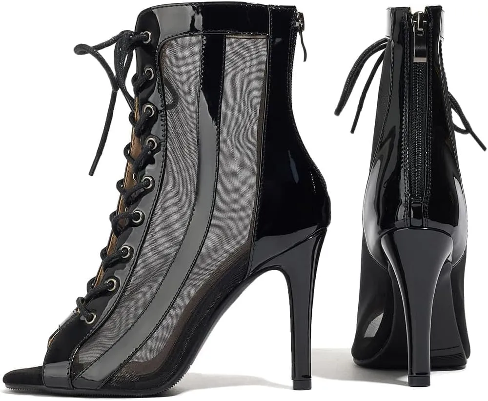 BYOMIGY Women's Mesh Sandals Fashion Open toe Lace Up High Top Sandals Gladiator Heels Sexy Party Summer Boots