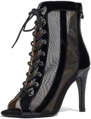 BYOMIGY Women's Mesh Sandals Fashion Open toe Lace Up High Top Sandals Gladiator Heels Sexy Party Summer Boots