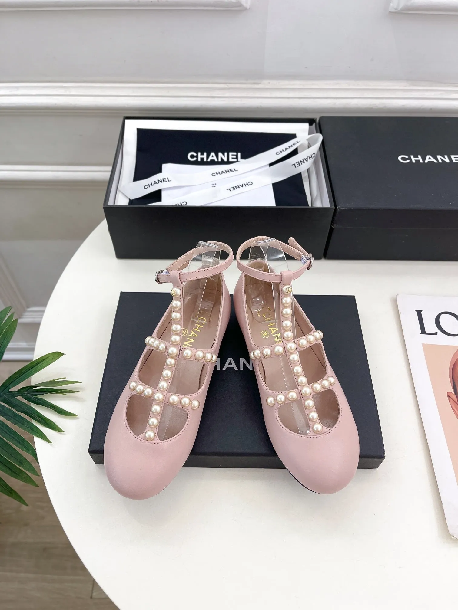 CC Mary Jane 10mm In Light Pink With Small Pearls Lambskin 948760