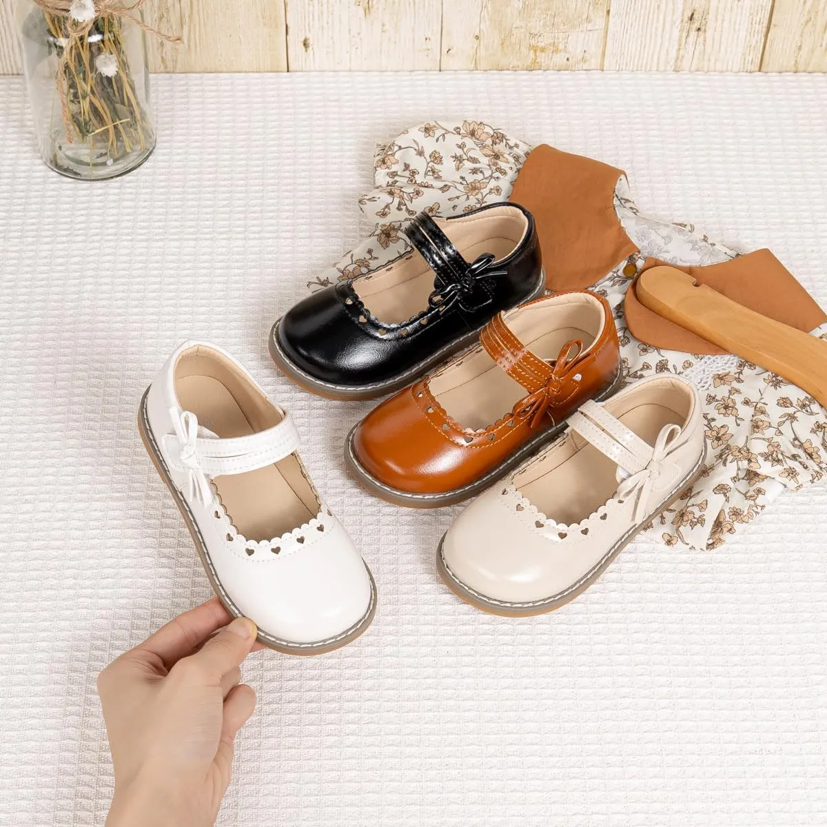 CENCIRILY Toddler Little Girls Flower Dress Shoes Mary Jane Ballet Flats Easter Party School Princess Wedding Shoes