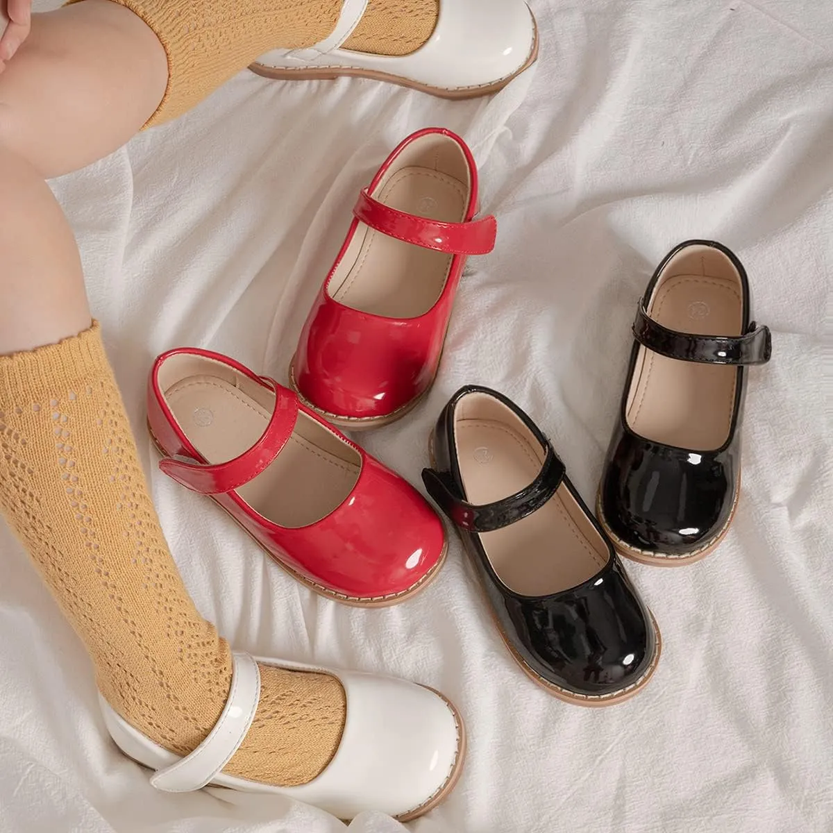 CENCIRILY Toddler Little Girls Flower Dress Shoes Mary Jane Ballet Flats Easter Party School Princess Wedding Shoes