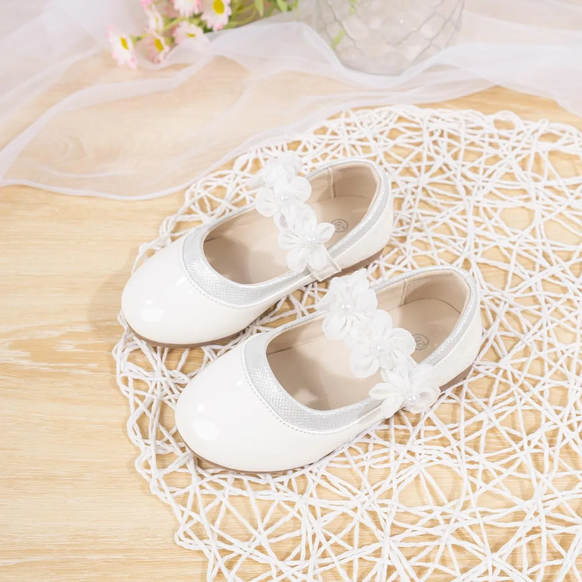 CENCIRILY Toddler Little Girls Flower Dress Shoes Mary Jane Ballet Flats Easter Party School Princess Wedding Shoes