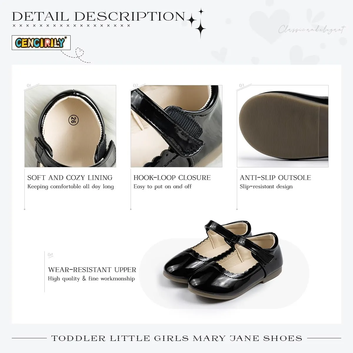 CENCIRILY Toddler Little Girls Flower Dress Shoes Mary Jane Ballet Flats Easter Party School Princess Wedding Shoes