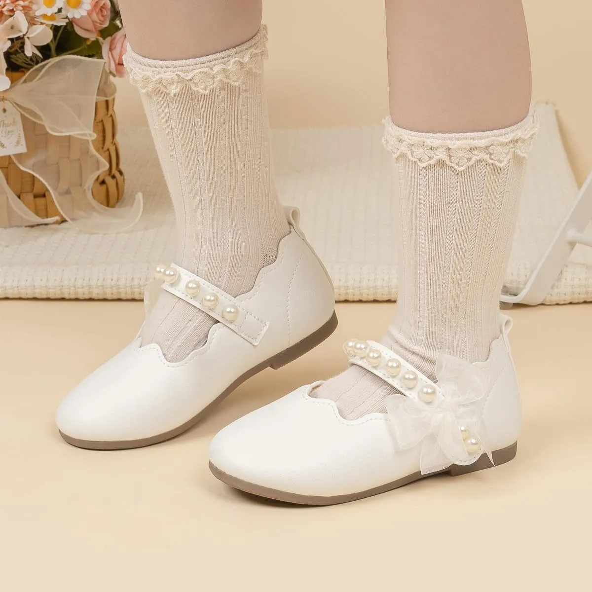 CENCIRILY Toddler Little Girls Flower Dress Shoes Mary Jane Ballet Flats Easter Party School Princess Wedding Shoes
