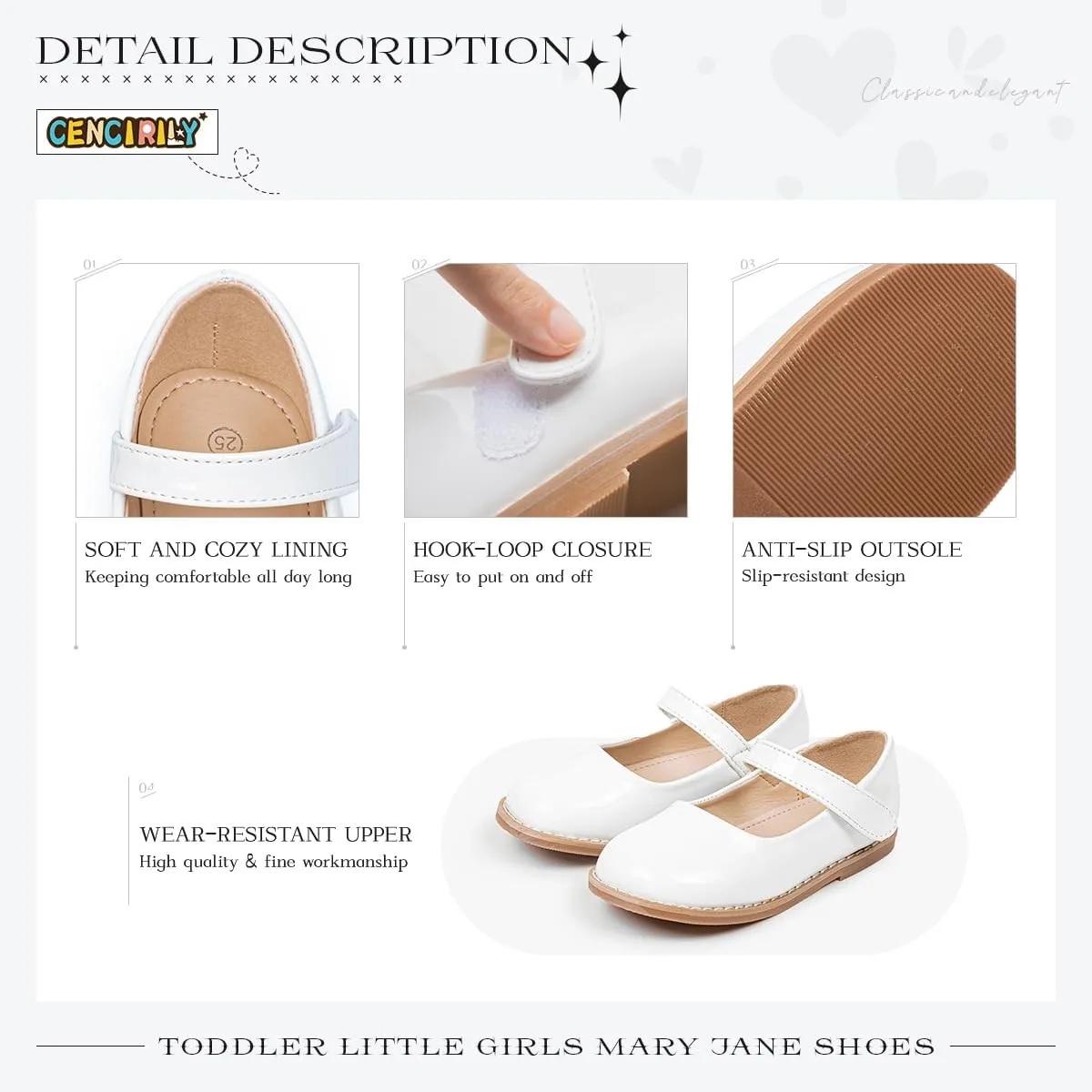 CENCIRILY Toddler Little Girls Flower Dress Shoes Mary Jane Ballet Flats Easter Party School Princess Wedding Shoes