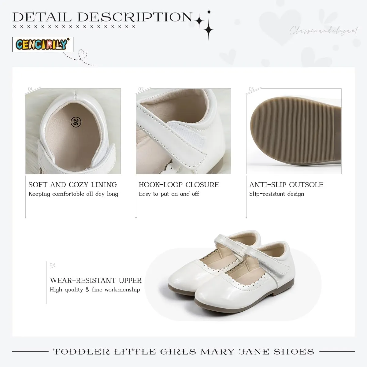 CENCIRILY Toddler Little Girls Flower Dress Shoes Mary Jane Ballet Flats Easter Party School Princess Wedding Shoes