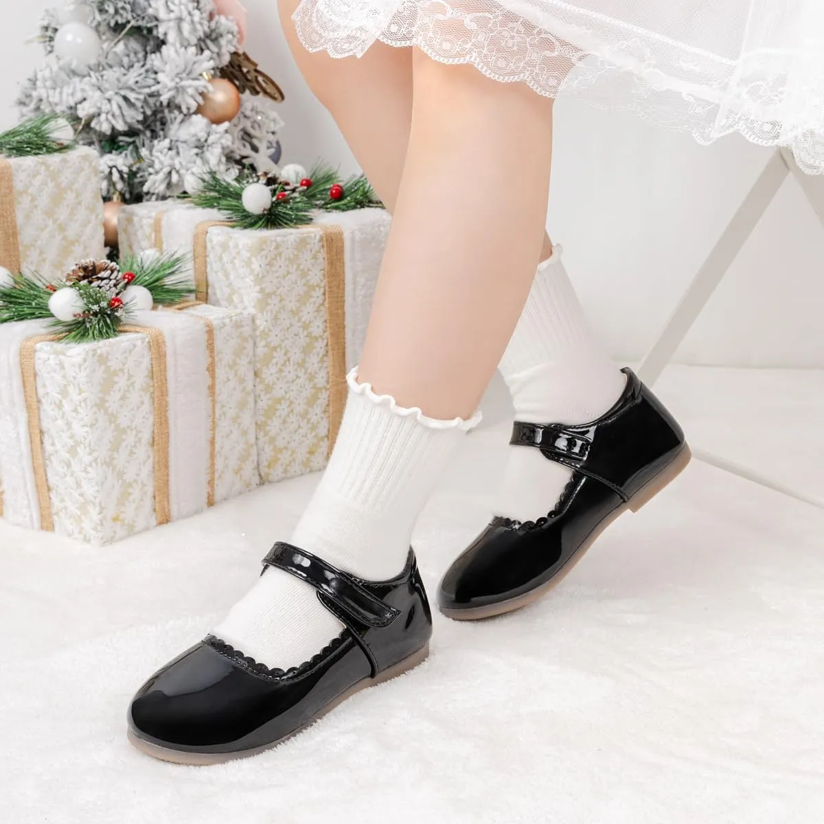CENCIRILY Toddler Little Girls Flower Dress Shoes Mary Jane Ballet Flats Easter Party School Princess Wedding Shoes