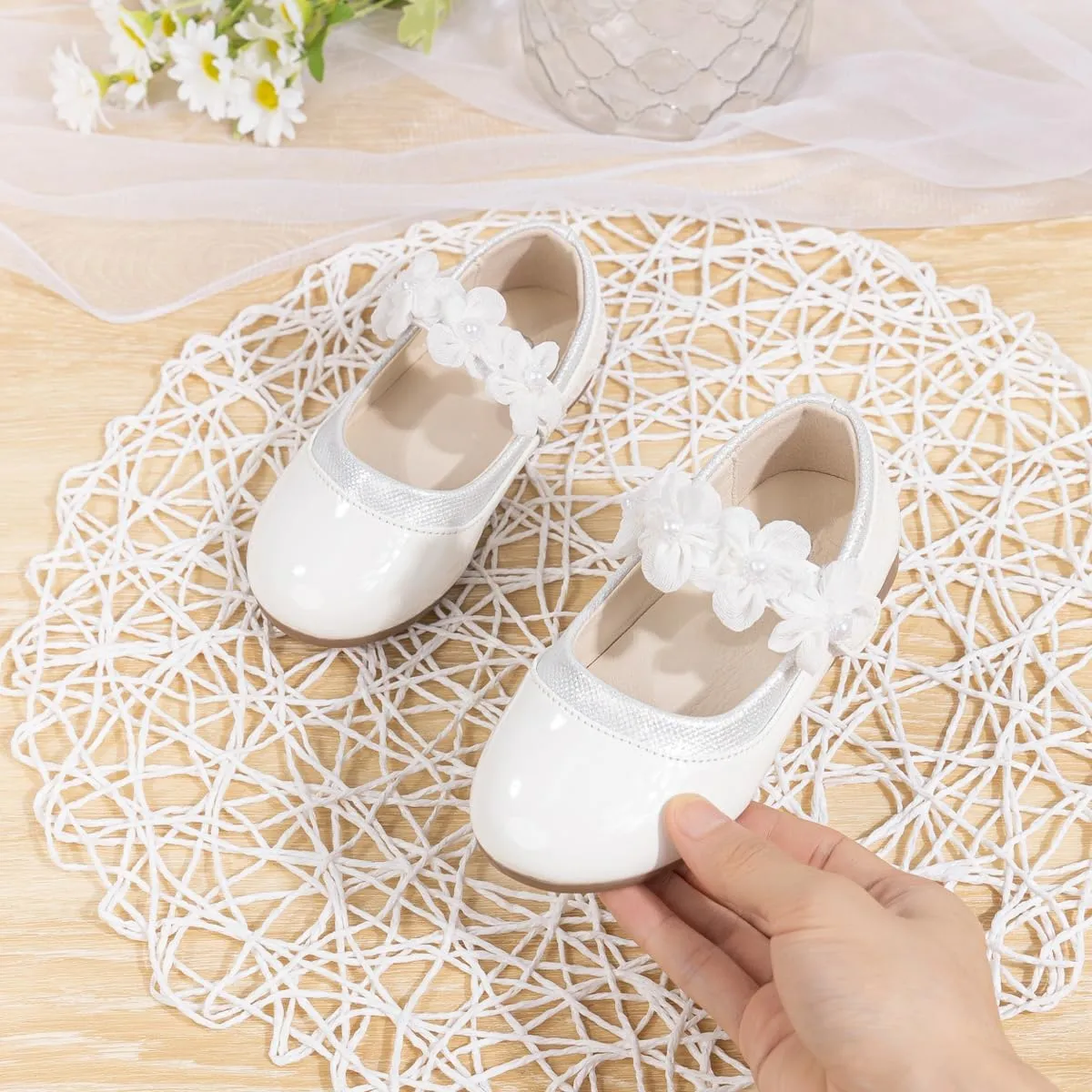 CENCIRILY Toddler Little Girls Flower Dress Shoes Mary Jane Ballet Flats Easter Party School Princess Wedding Shoes