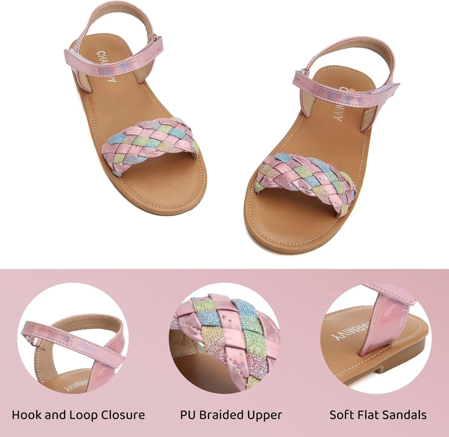 Charmivy Girls Sandals Braided Upper Flat Dress Sandals Round Open Toe Summer Shoes Little Kid/Big Kid