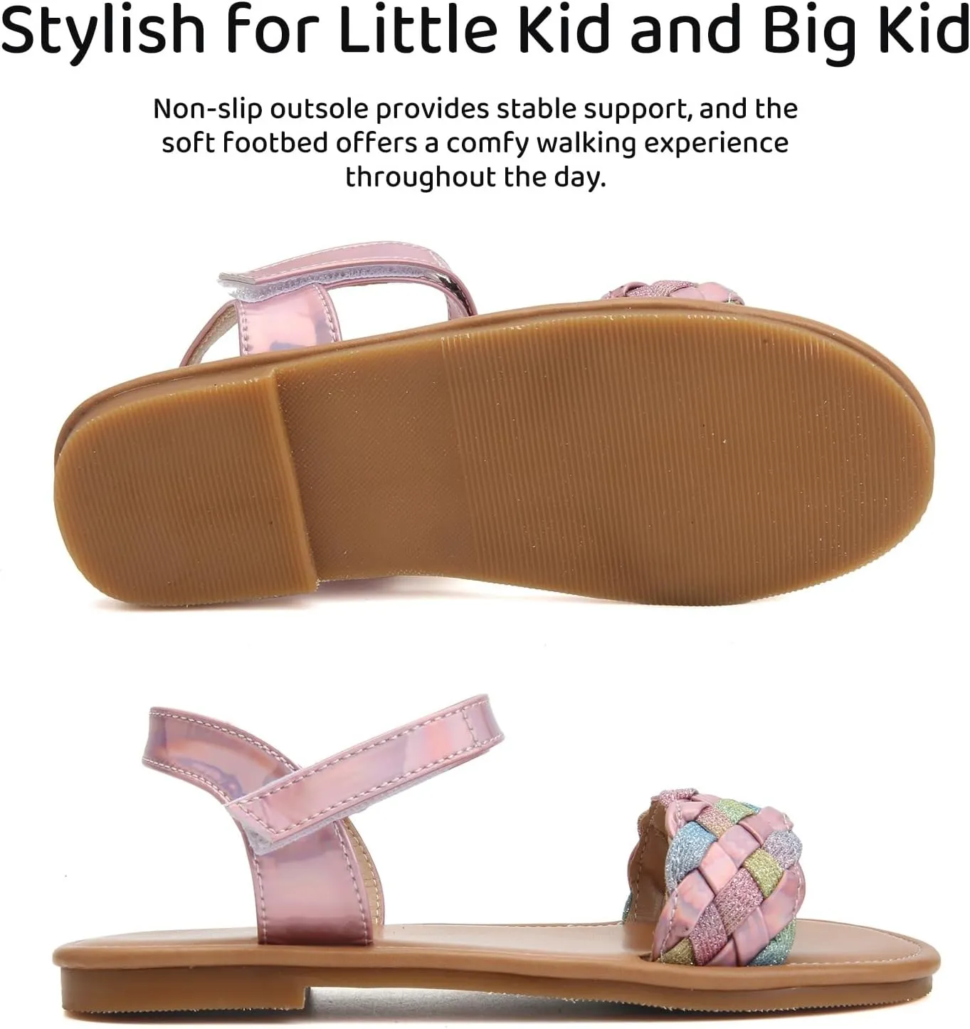 Charmivy Girls Sandals Braided Upper Flat Dress Sandals Round Open Toe Summer Shoes Little Kid/Big Kid