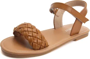 Charmivy Girls Sandals Braided Upper Flat Dress Sandals Round Open Toe Summer Shoes Little Kid/Big Kid