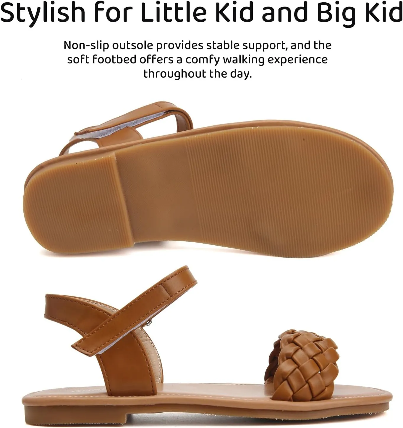 Charmivy Girls Sandals Braided Upper Flat Dress Sandals Round Open Toe Summer Shoes Little Kid/Big Kid