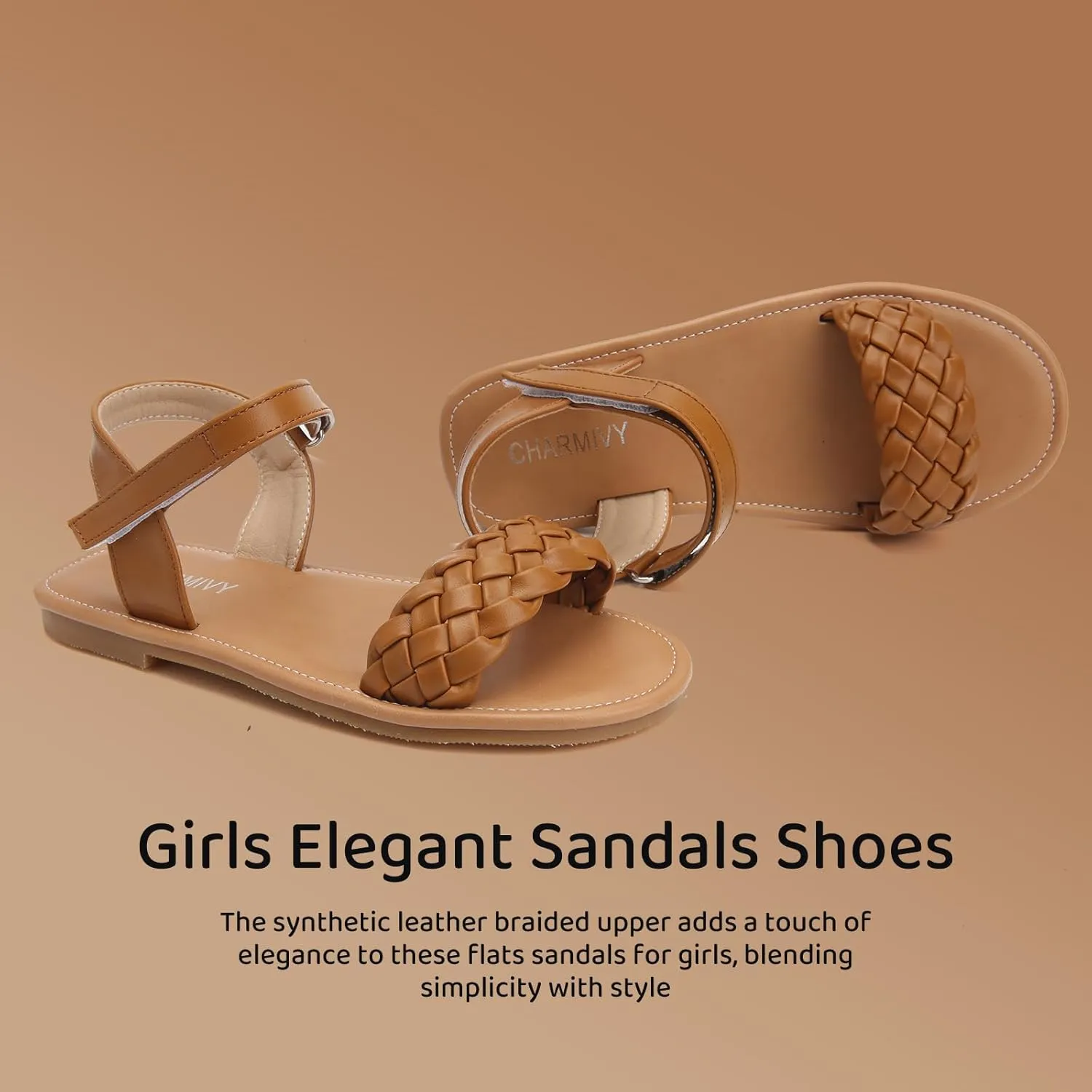 Charmivy Girls Sandals Braided Upper Flat Dress Sandals Round Open Toe Summer Shoes Little Kid/Big Kid