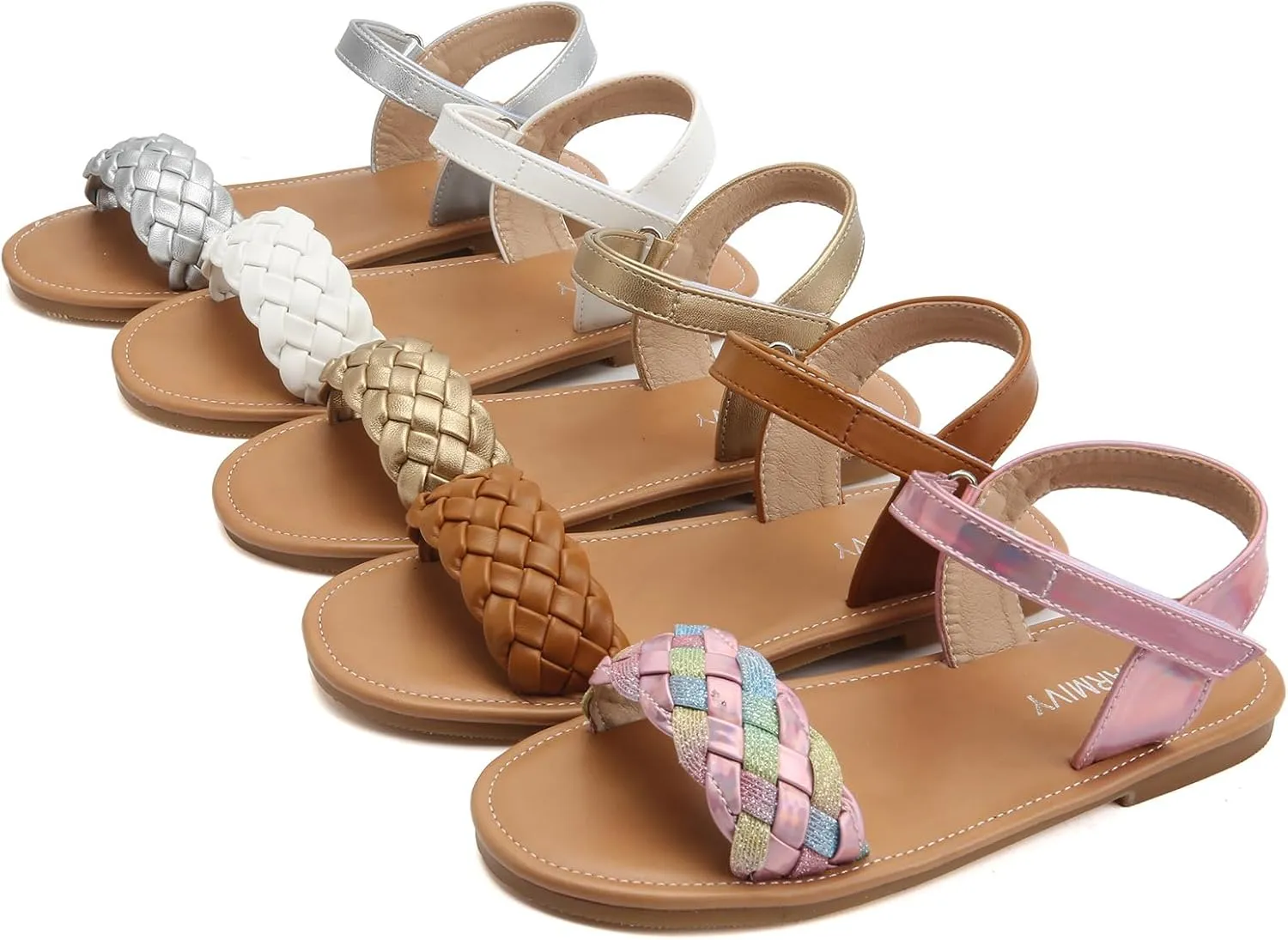 Charmivy Girls Sandals Braided Upper Flat Dress Sandals Round Open Toe Summer Shoes Little Kid/Big Kid