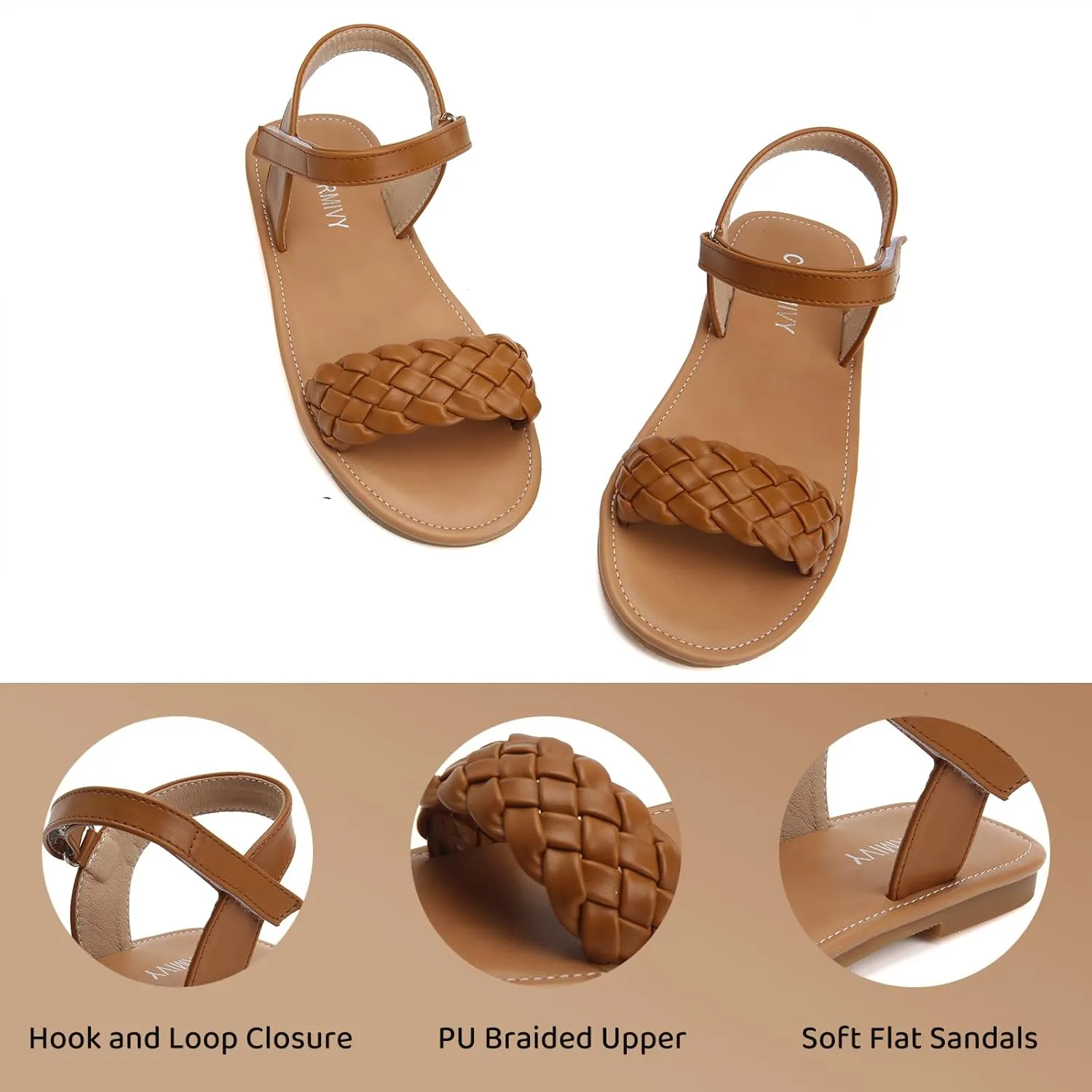 Charmivy Girls Sandals Braided Upper Flat Dress Sandals Round Open Toe Summer Shoes Little Kid/Big Kid