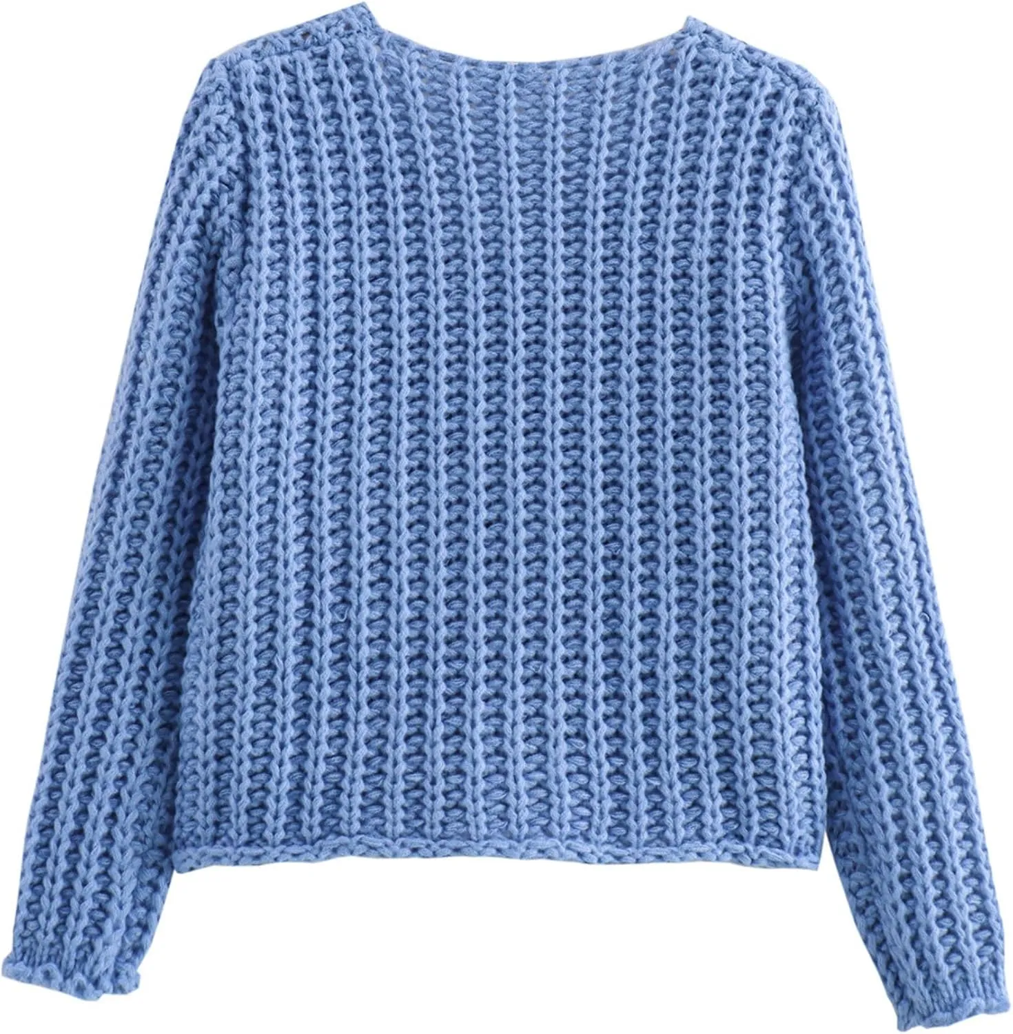 Chevara Women’s Cropped Knit Cardigan Long Sleeve Crewneck Button Down Fall Sweater with Pockets
