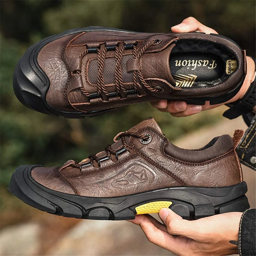 CHICLOVEY Men's Athletic Hiking Sneakers Low Top Non-Slip Leather Trekking Shoes