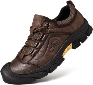 CHICLOVEY Men's Athletic Hiking Sneakers Low Top Non-Slip Leather Trekking Shoes