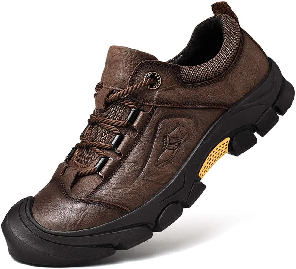 CHICLOVEY Men's Athletic Hiking Sneakers Low Top Non-Slip Leather Trekking Shoes