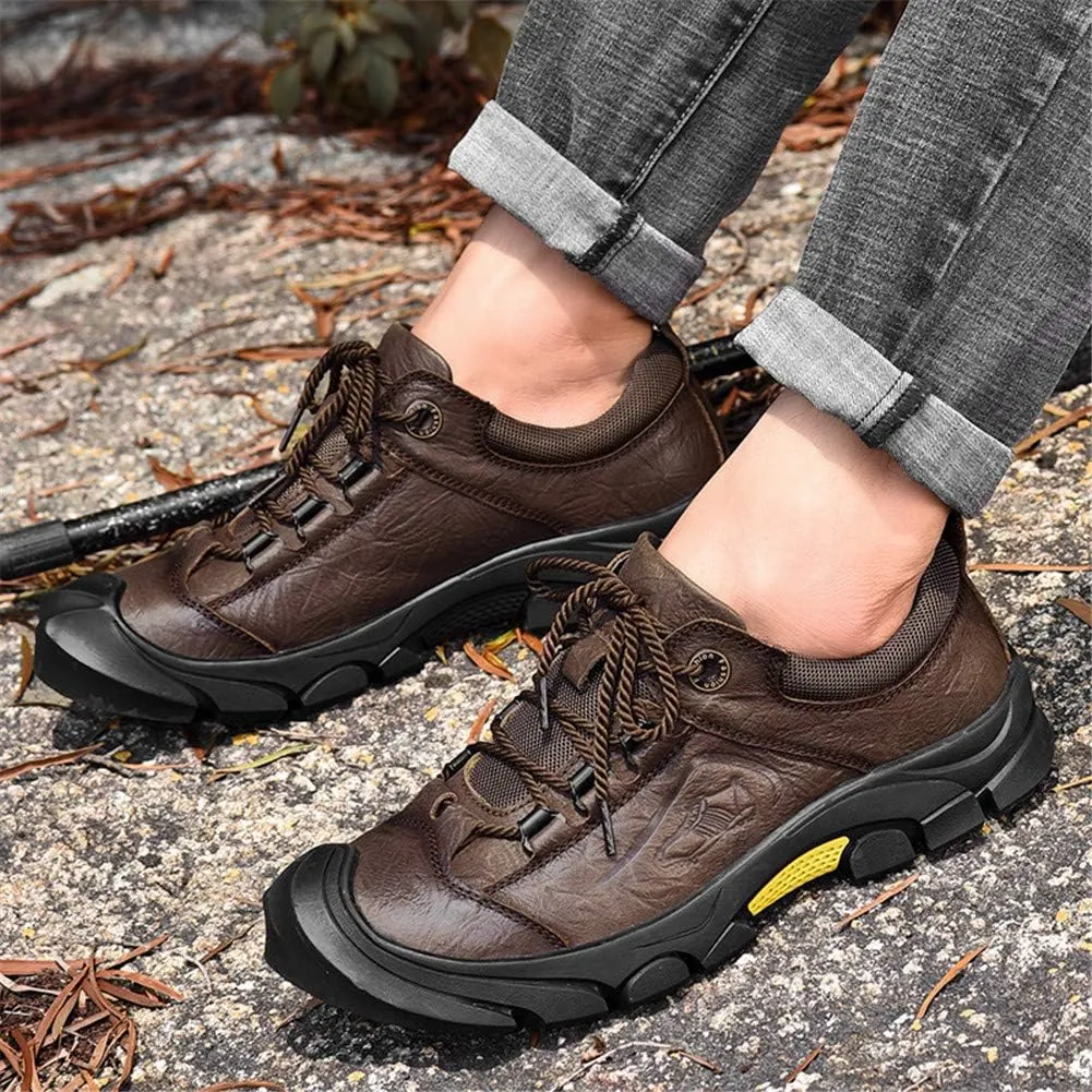 CHICLOVEY Men's Athletic Hiking Sneakers Low Top Non-Slip Leather Trekking Shoes