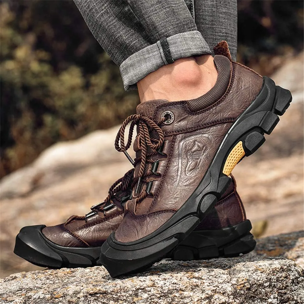 CHICLOVEY Men's Athletic Hiking Sneakers Low Top Non-Slip Leather Trekking Shoes