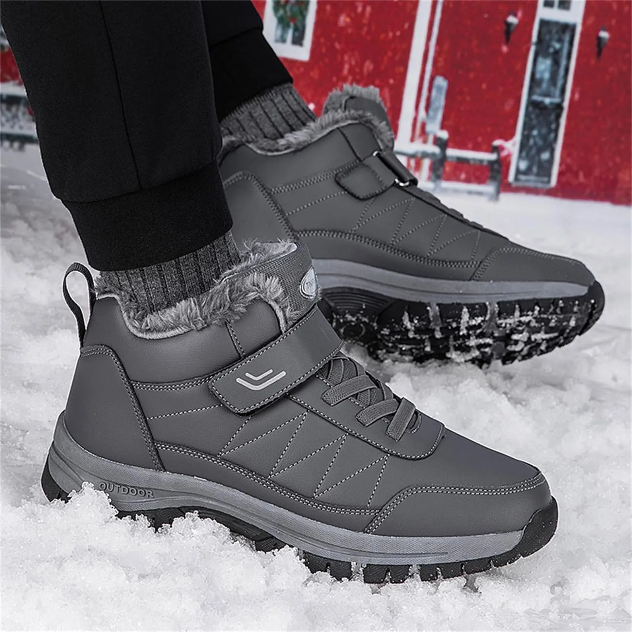 Cliont Men's Winter Snow Boots Women's Snow Boots Mens Winter Shoes Slip On Snow Boots Outdoor Warm Ankle Boots