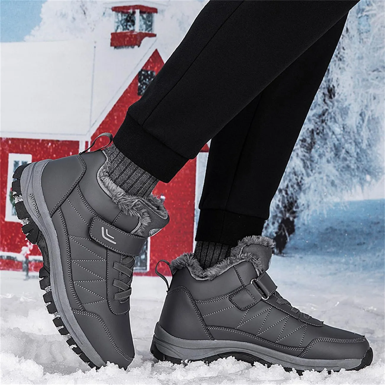 Cliont Men's Winter Snow Boots Women's Snow Boots Mens Winter Shoes Slip On Snow Boots Outdoor Warm Ankle Boots