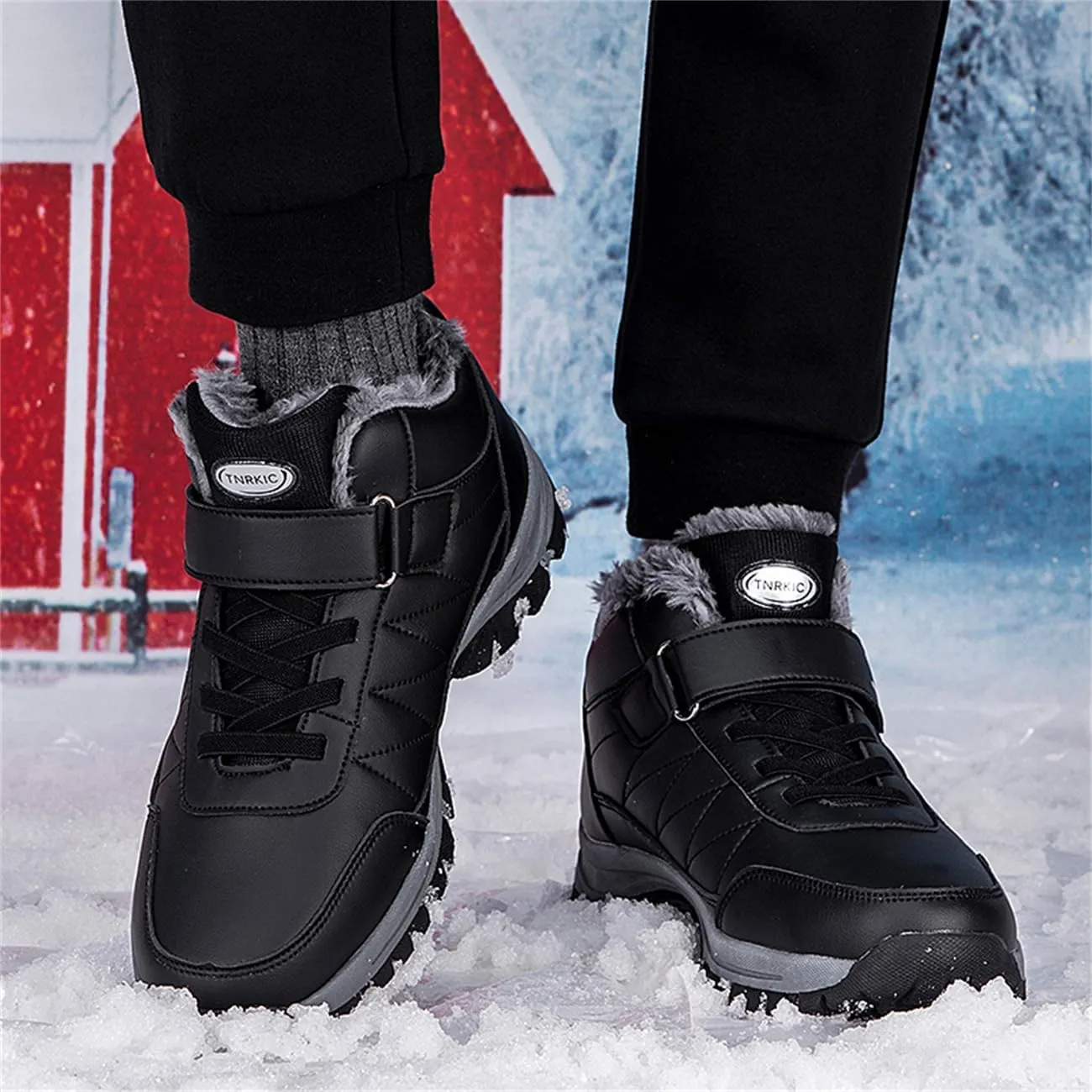 Cliont Men's Winter Snow Boots Women's Snow Boots Mens Winter Shoes Slip On Snow Boots Outdoor Warm Ankle Boots