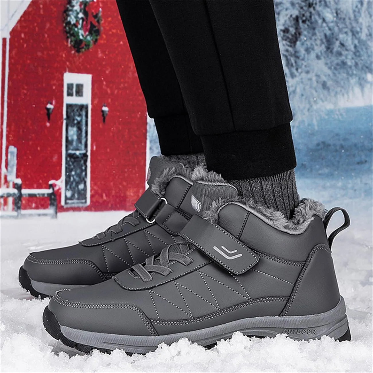 Cliont Men's Winter Snow Boots Women's Snow Boots Mens Winter Shoes Slip On Snow Boots Outdoor Warm Ankle Boots