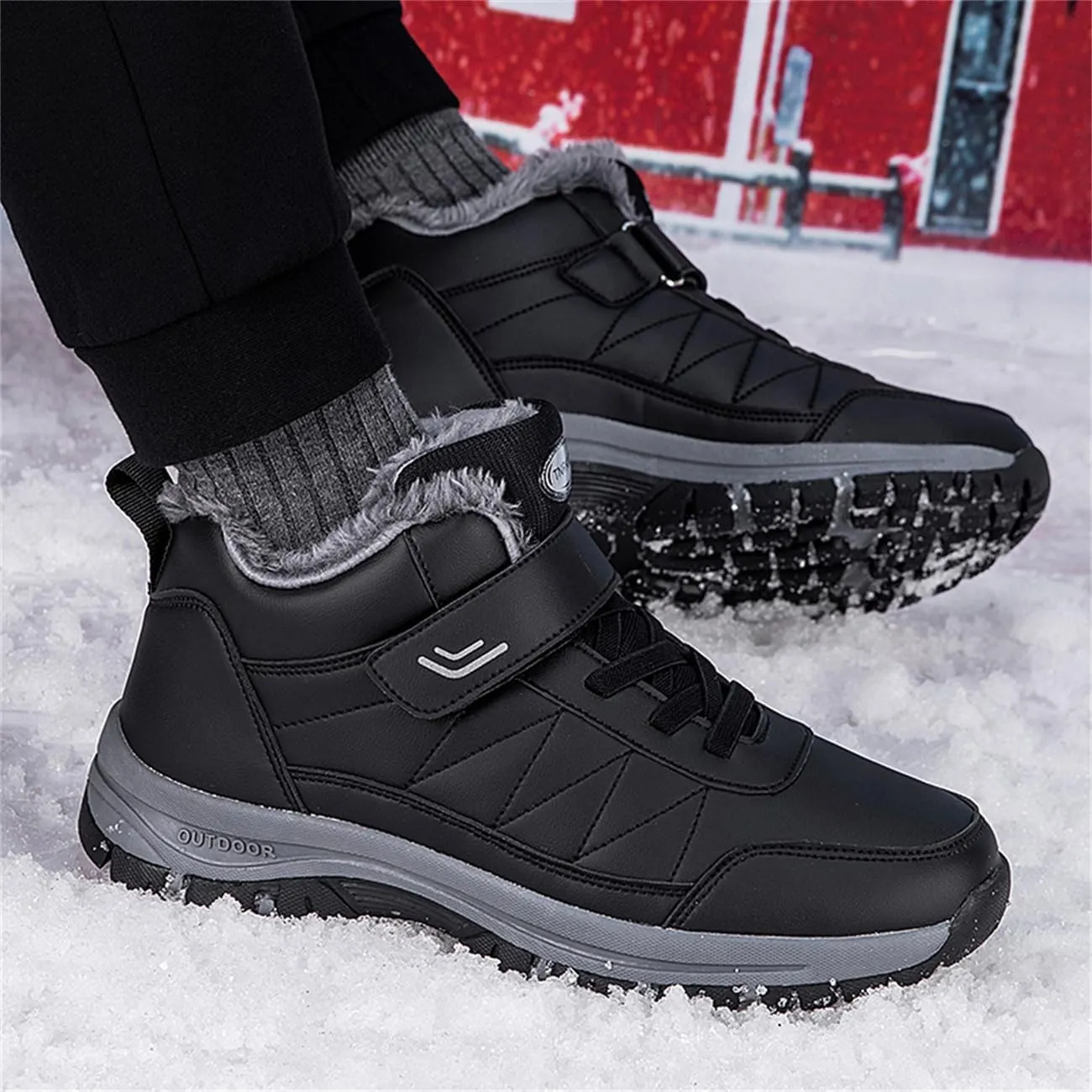 Cliont Men's Winter Snow Boots Women's Snow Boots Mens Winter Shoes Slip On Snow Boots Outdoor Warm Ankle Boots
